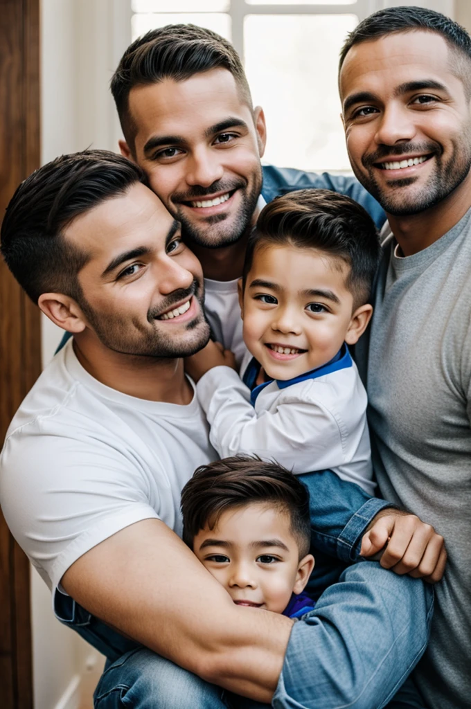 gay dads with kid in their arms