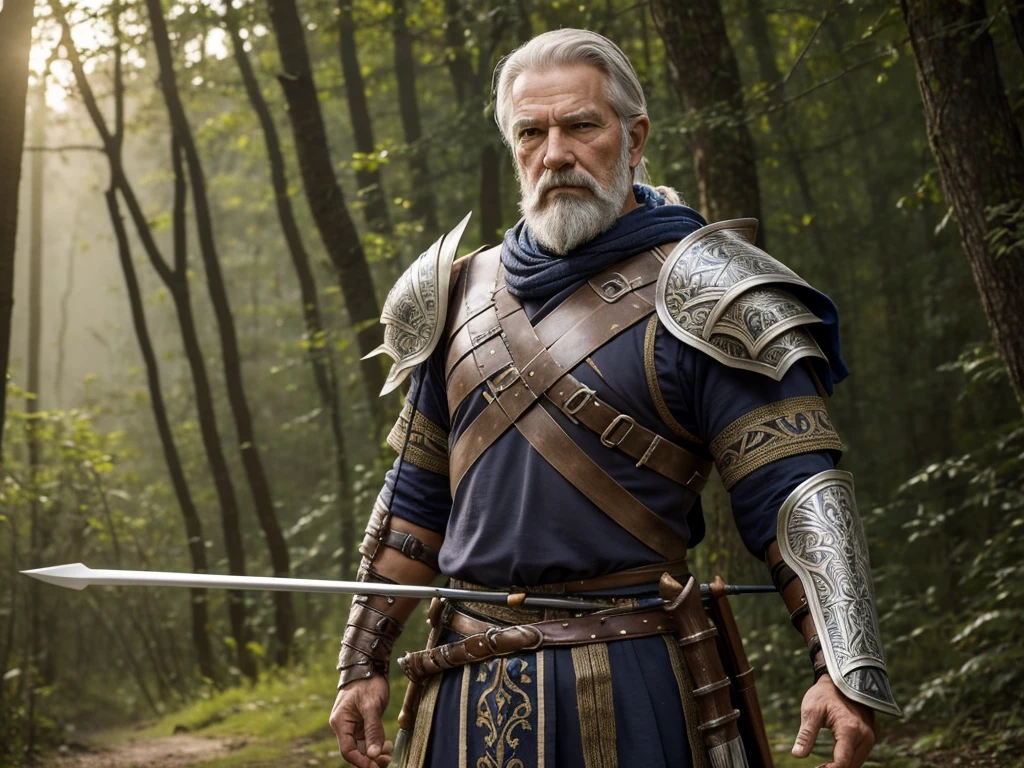 {
  "prompt": "Create an image of an elderly male archer. He has a strong and dignified appearance, with a long, grey beard and weathered features showing his age and experience. He is wearing a light armor, consisting of a leather jerkin, bracers, and greaves, allowing for easy movement. His armor is adorned with intricate designs. He carries a longbow made of polished wood, and a quiver full of arrows on his back. He stands in a forest clearing, ready to draw his bow, with a determined look in his eyes.",
  "size": "1024x1792"
}