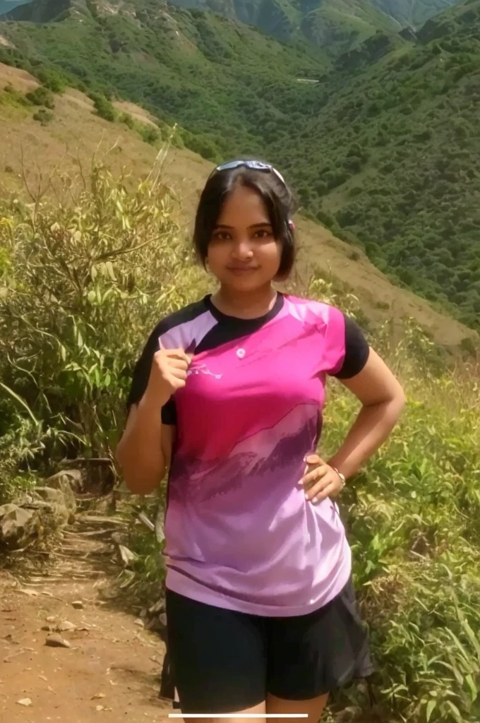 Women jersey a pink colours with mountains as background, nivanh chanthara, in the mountains, big bobs, bobs, bobs,