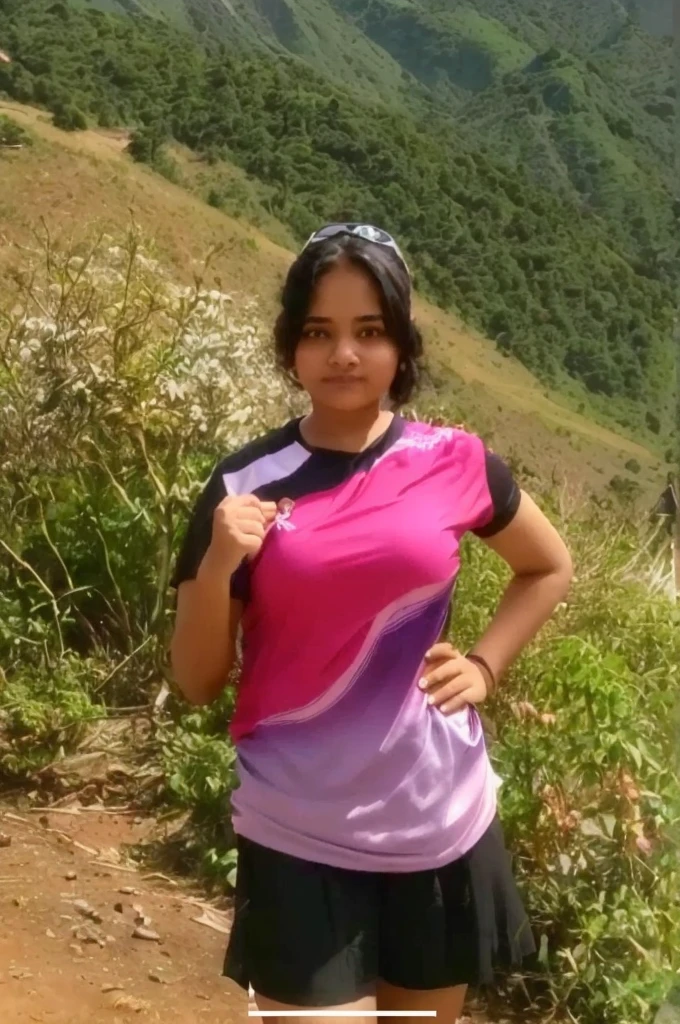Women jersey a pink colours with mountains as background, nivanh chanthara, in the mountains, big bobs, bobs, bobs,