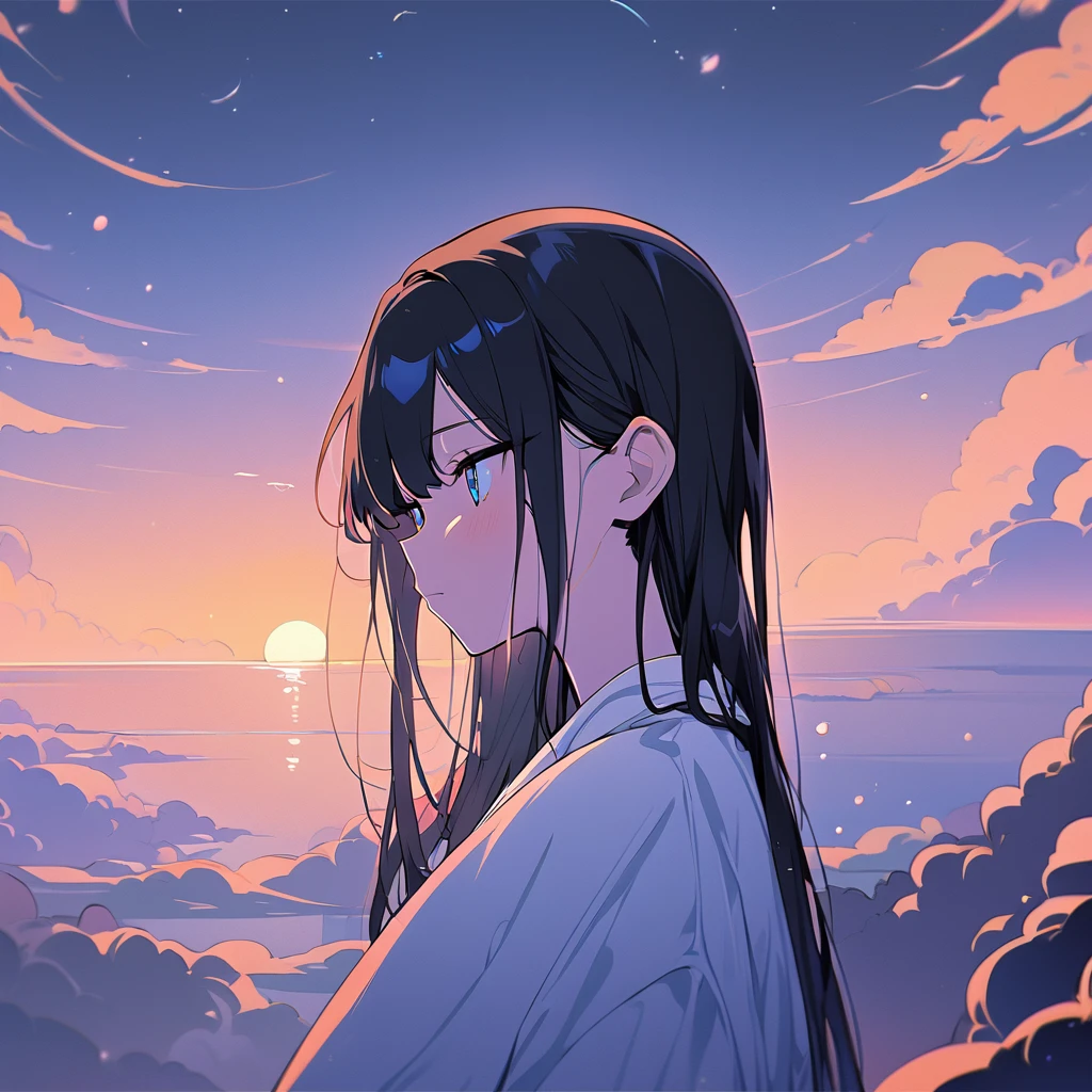 Anime style, best quality, very aesthetic, ultra-detailed, best illustration, girl with semi-long black hair, age 20, looking towards the future with lover, eyes full of hope