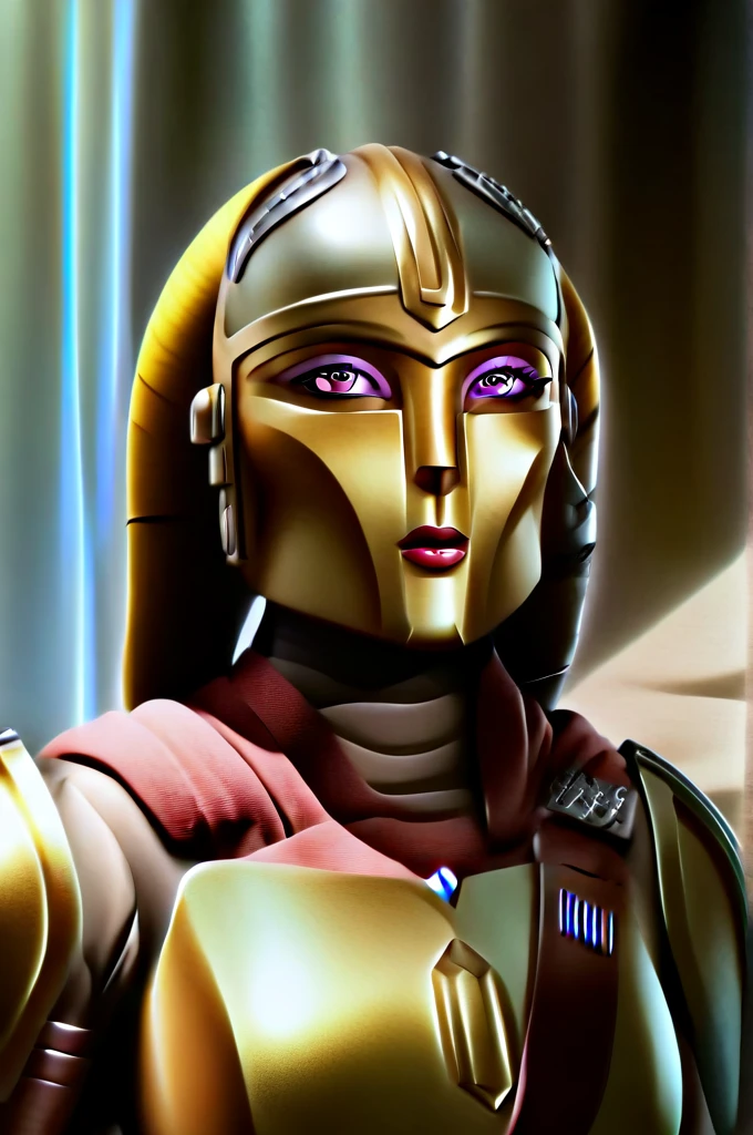 a ((female twi'lek ))mandalorian, beautiful detailed eyes, beautiful detailed lips, extremely detailed face, long eyelashes, mandalorian armor, sci-fi, cinematic lighting, dramatic, epic, intricate details, hyper-realistic, 8k, high-quality, photorealistic