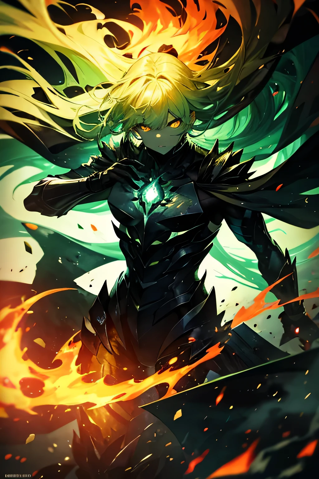 A monster coming out of green smoke and flames