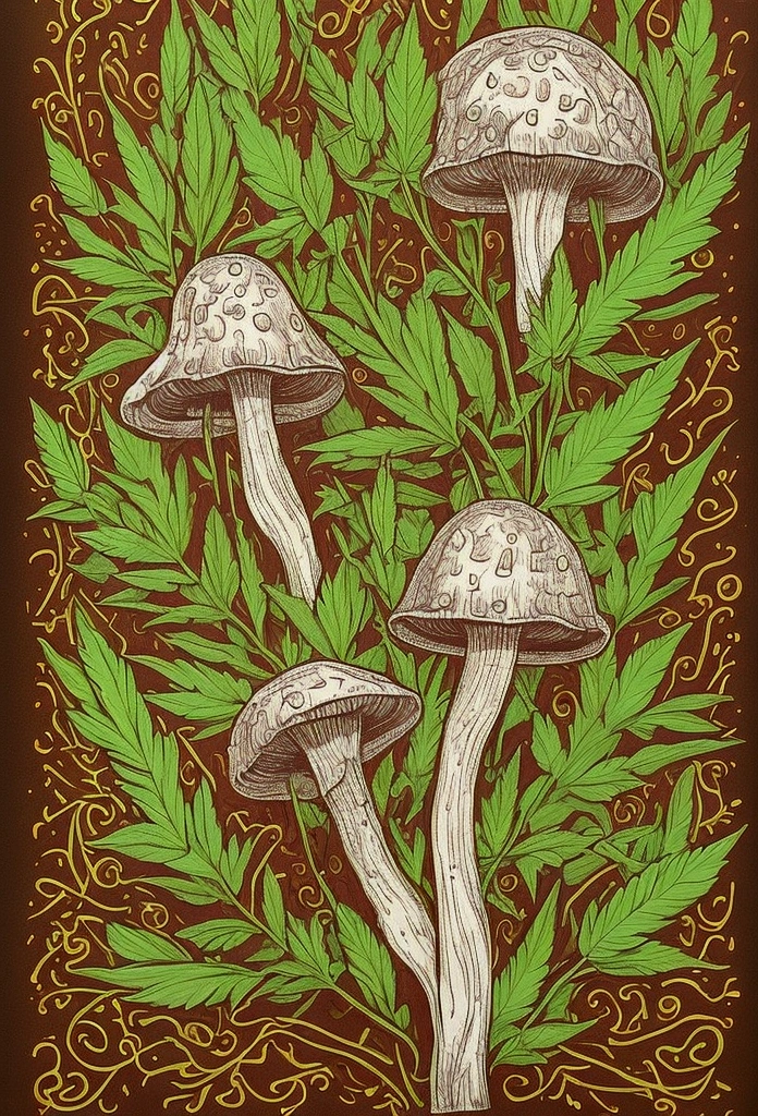 Image of hallucinogenic mushroom smoking a marijuana joint