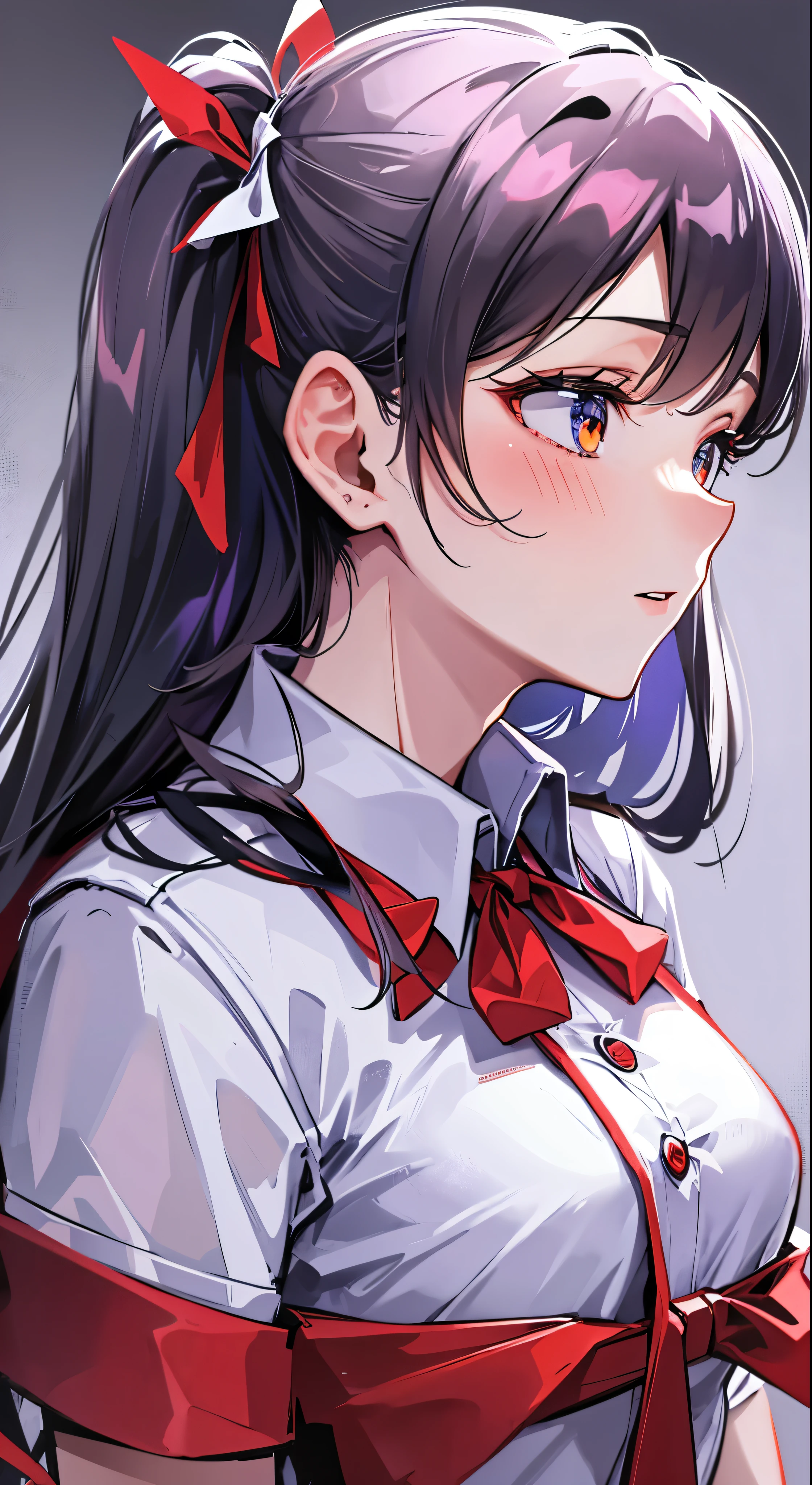 there is a woman in a white shirt with a red ribbon on her chest, nivanh chanthara, white ribbon, profile picture 1024px, only with red, thawan duchanee, red ribbon, wonderful masterpiece, jia, 18 years old, white red, peacefull, yuli ban, sakimi chan, wearing headmistress uniform