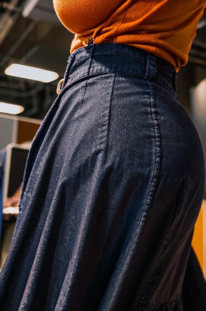 masterpiece, intricate and detailed raw 8k photo, volumetric lighting, best cinematographic quality, photo of a normal woman in overalls, portrait, make up, perfect nails, office background, extreme close up,huge butt black skirt