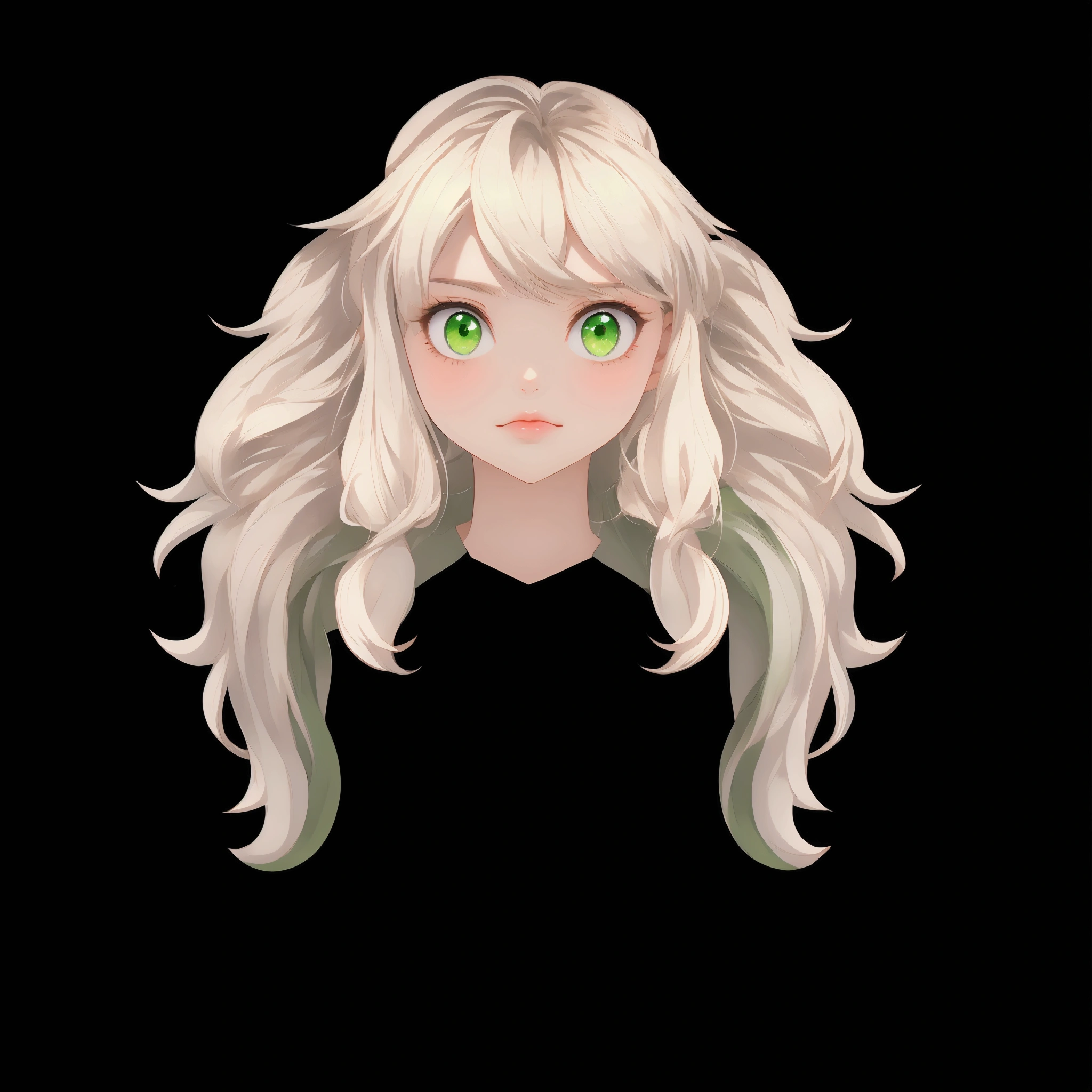 anime girl with long blonde hair and green eyes,