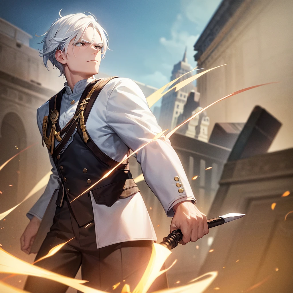A white-haired man prepared a fighting stance, armed with a sky-flipping spear.