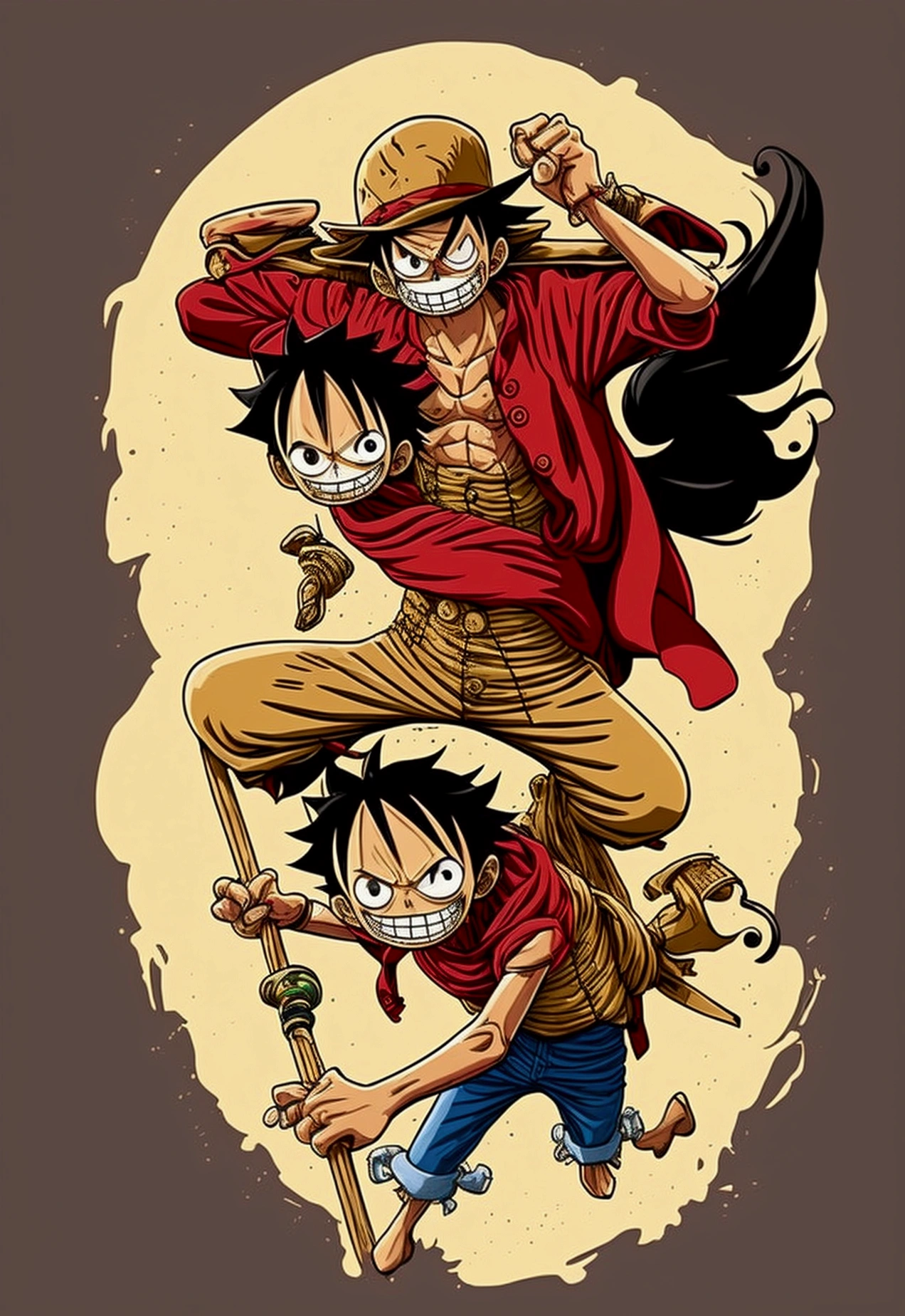 Design a gripping  featuring Luffy from "One Piece" in a fit of rage. 
, simple background, tshirt design 
