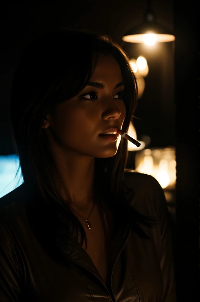 a woman smoking in the dark