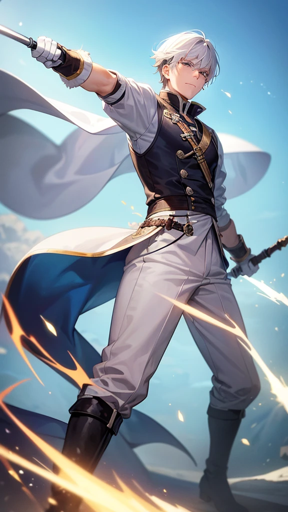 A white-haired man prepared a fighting stance, armed with a sky-flipping spear.