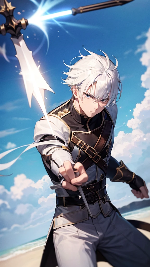 A white-haired man prepared a fighting stance, armed with a sky-flipping spear.