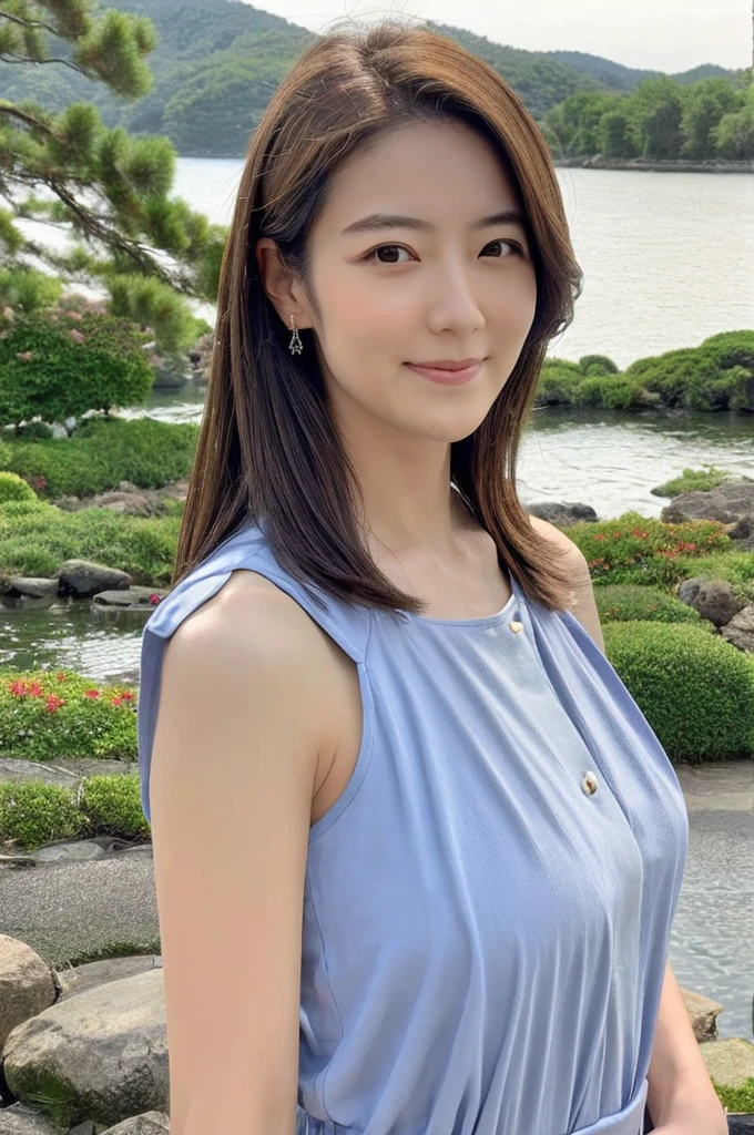 ((Highest quality)), ((masterpiece)), (detailed),Perfect Face,Japanese,Landscape Mature Woman,Upper Body