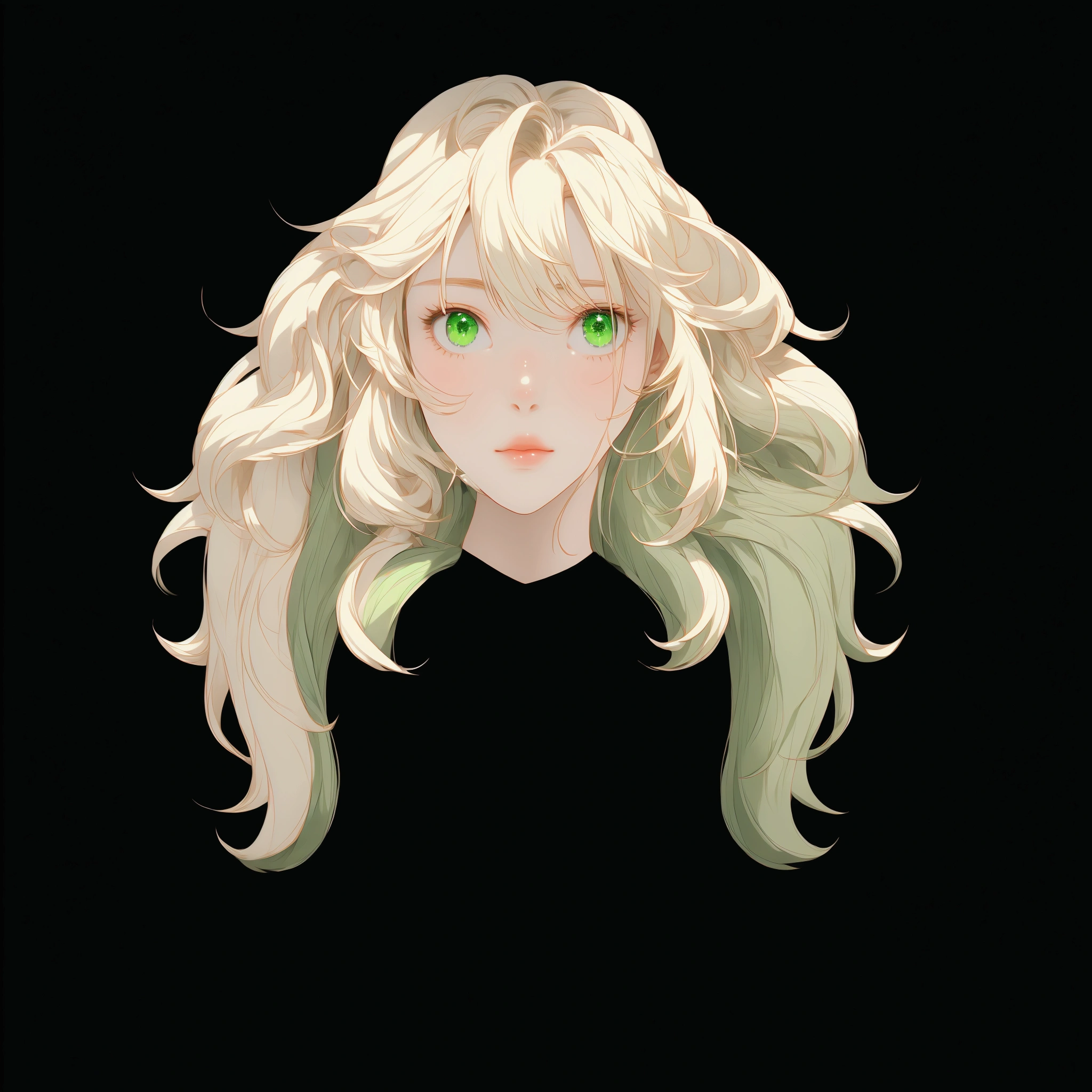 anime girl with long blonde hair and green eyes,