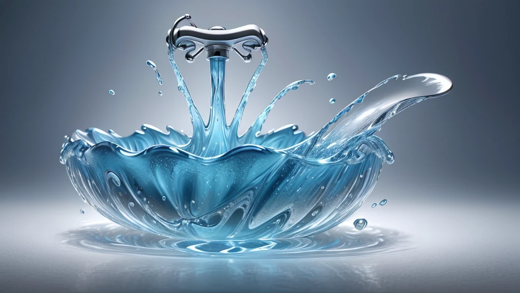 a hyper detailed photorealistic extreme close-up of a faucet,water form is a body of woman,her fluid form twirling gracefully
