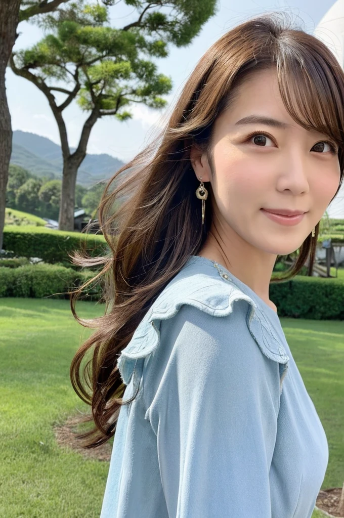((Highest quality)), ((masterpiece)), (detailed),Perfect Face,Japanese,Landscape Mature Woman,Upper Body