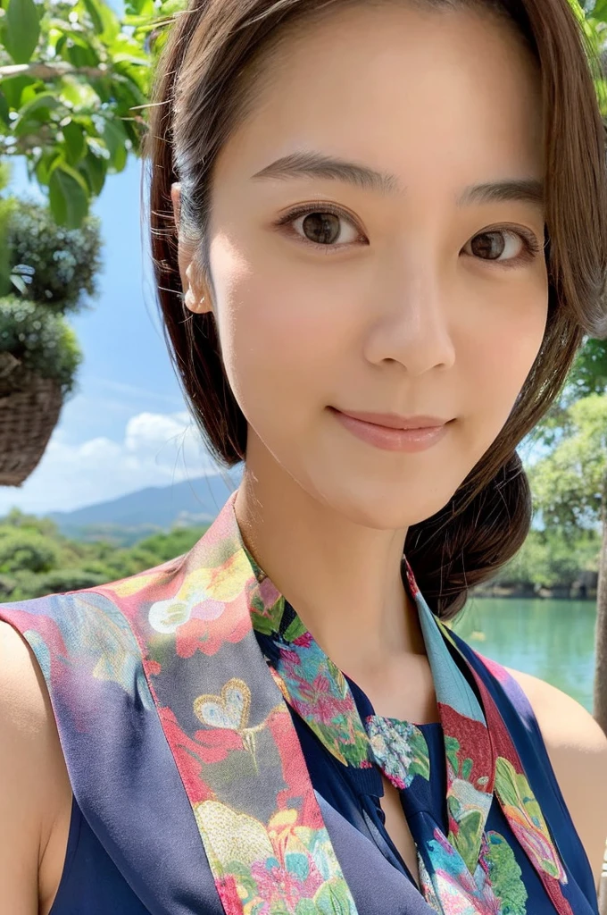 ((Highest quality)), ((masterpiece)), (detailed),Perfect Face,Japanese,Landscape Mature Woman,Upper Body