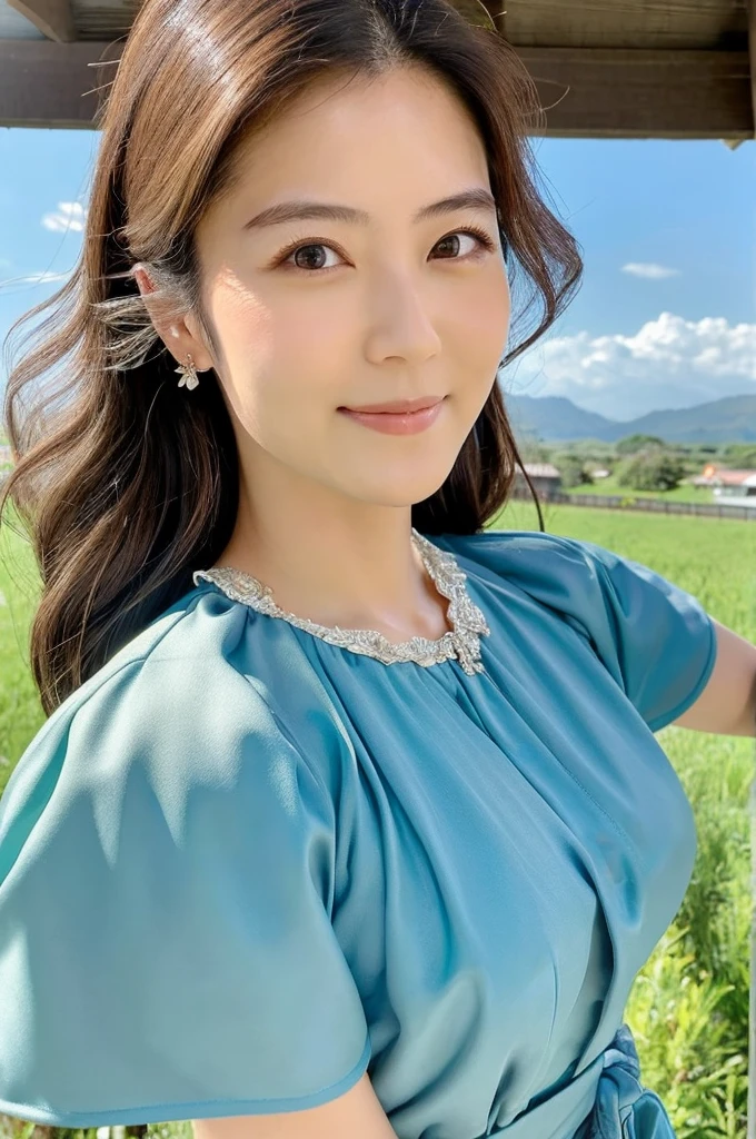 ((Highest quality)), ((masterpiece)), (detailed),Perfect Face,Japanese,Landscape Mature Woman,Upper Body