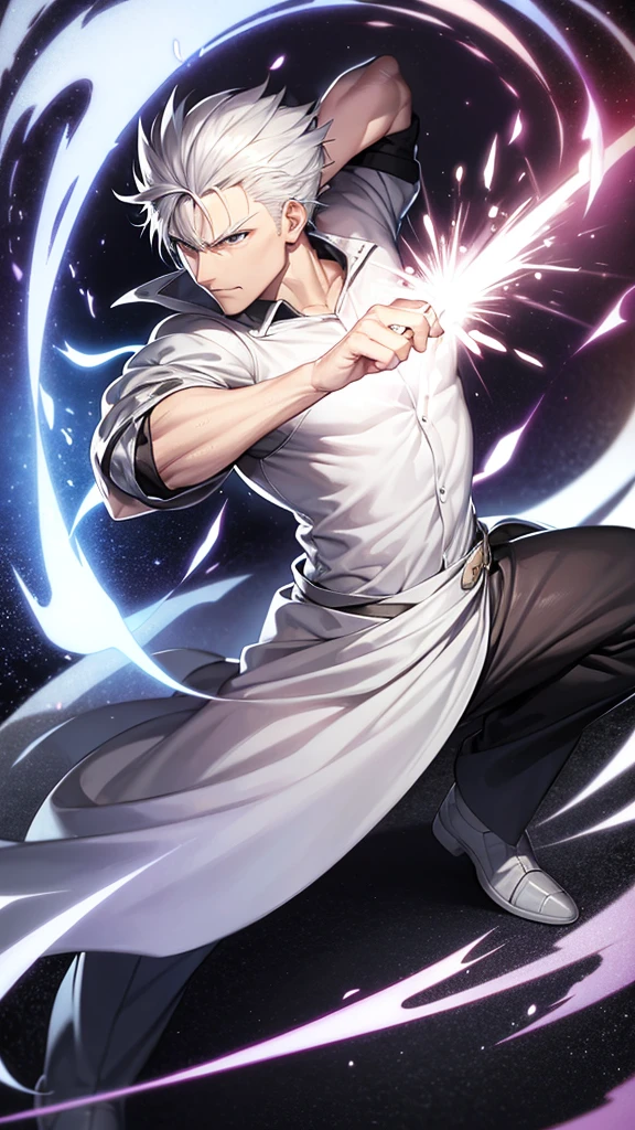 A white-haired man who prepared his battle stance with great speed.