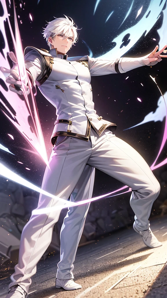 A white-haired man who prepared his battle stance with great speed.