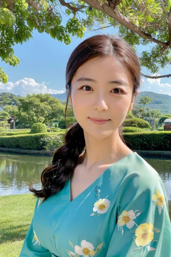 ((Highest quality)), ((masterpiece)), (detailed),Perfect Face,Japanese,Landscape Mature Woman,Upper Body
