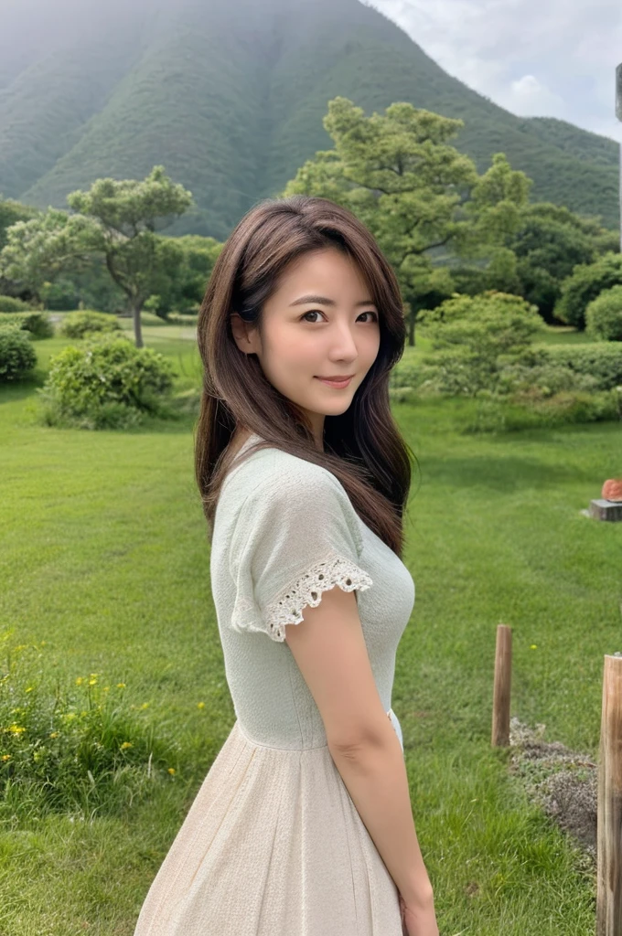 ((Highest quality)), ((masterpiece)), (detailed),Perfect Face,Japanese,Landscape Mature Woman,Upper Body