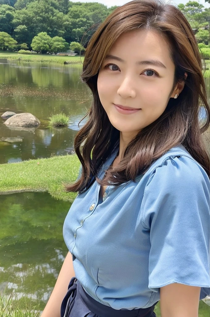 ((Highest quality)), ((masterpiece)), (detailed),Perfect Face,Japanese,Landscape Mature Woman,Upper Body