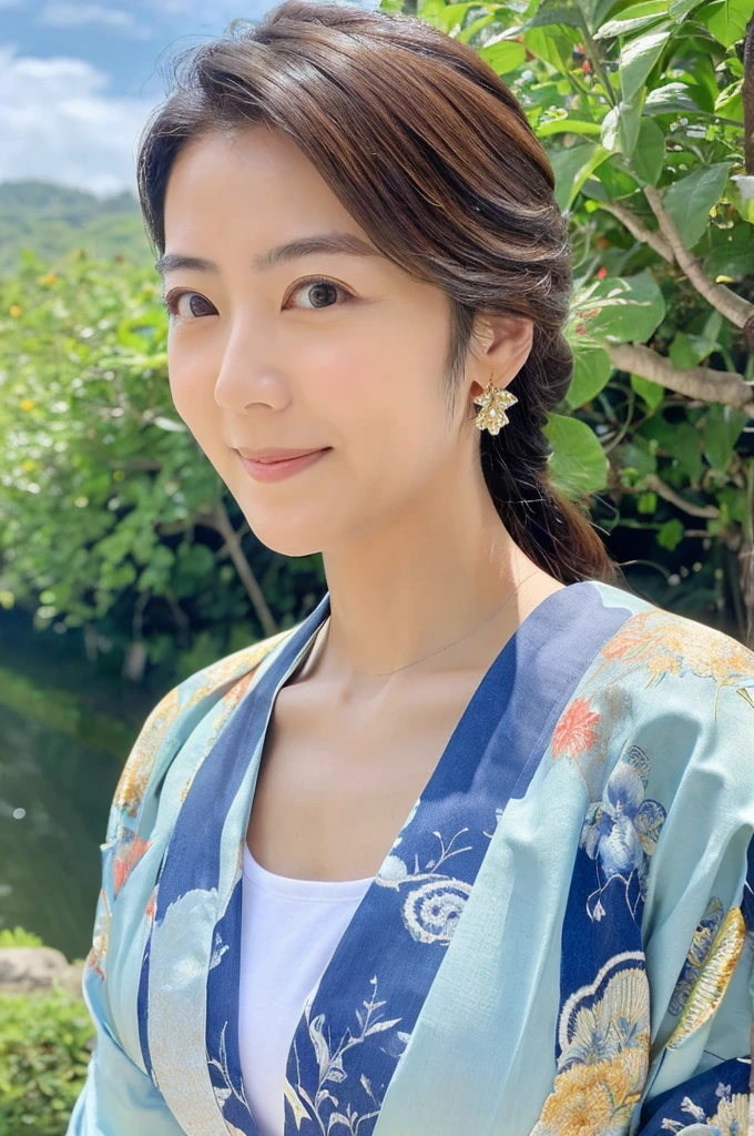 ((Highest quality)), ((masterpiece)), (detailed),Perfect Face,Japanese,Landscape Mature Woman,Upper Body