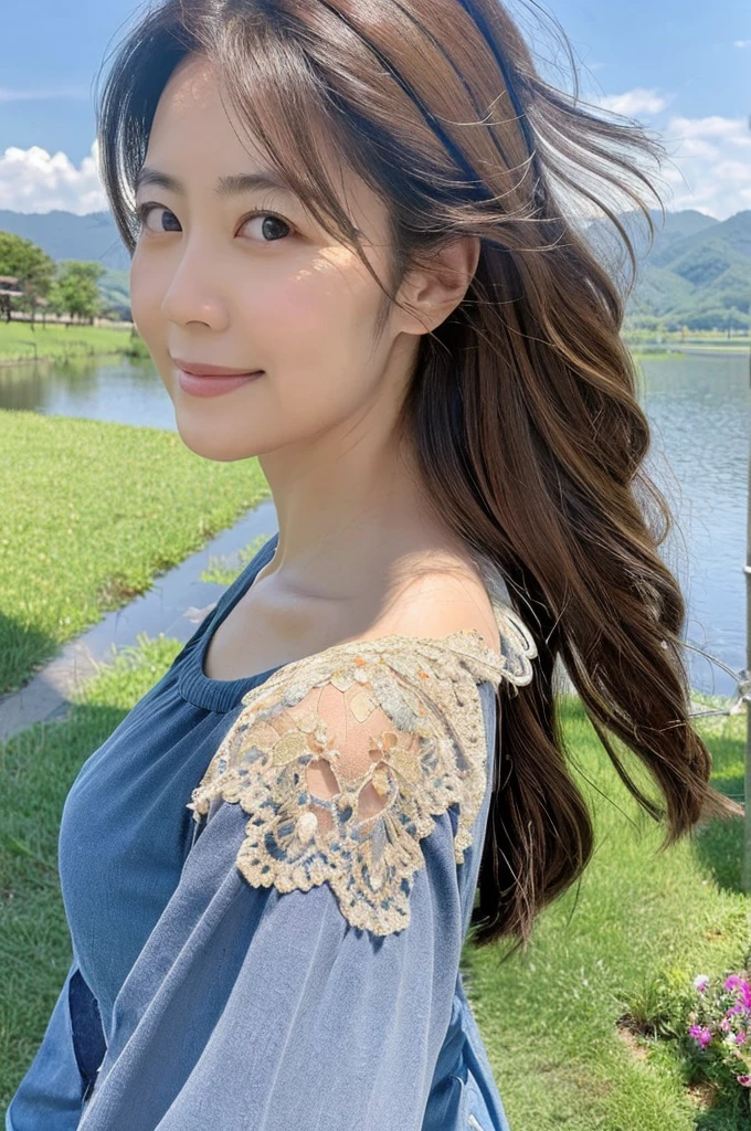 ((Highest quality)), ((masterpiece)), (detailed),Perfect Face,Japanese,Landscape Mature Woman,Upper Body