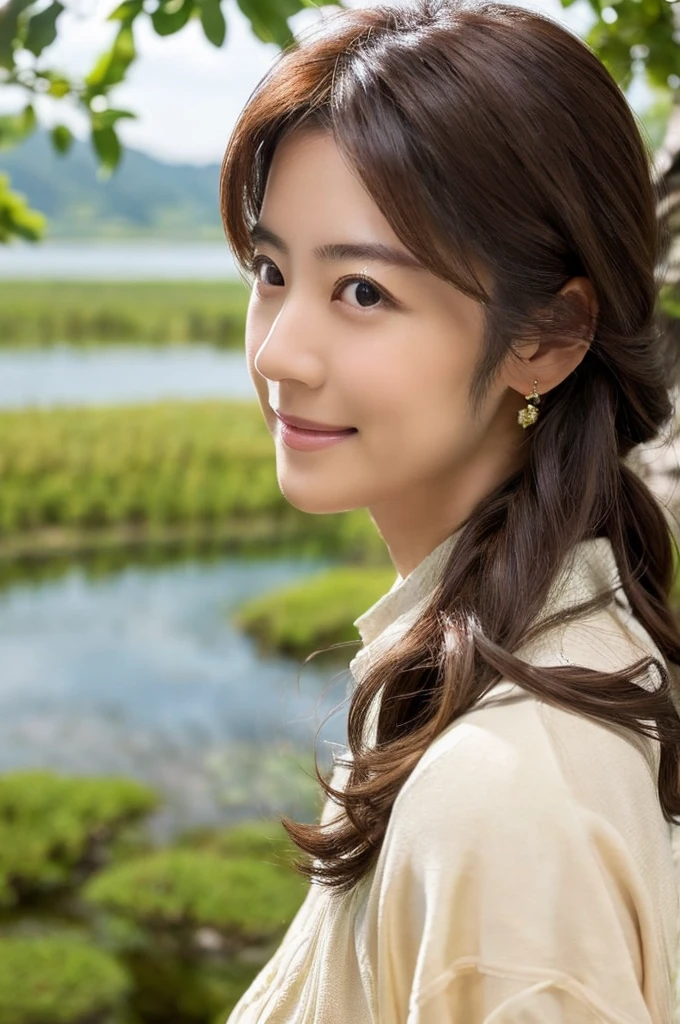 ((Highest quality)), ((masterpiece)), (detailed),Perfect Face,Japanese,Landscape Mature Woman,Upper Body