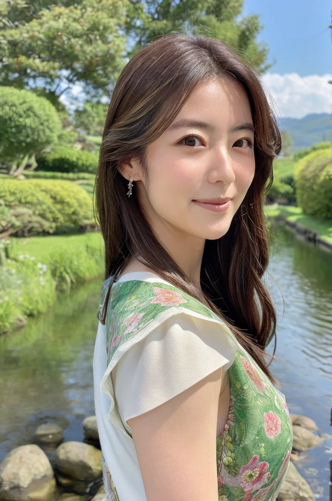 ((Highest quality)), ((masterpiece)), (detailed),Perfect Face,Japanese,Landscape Mature Woman,Upper Body