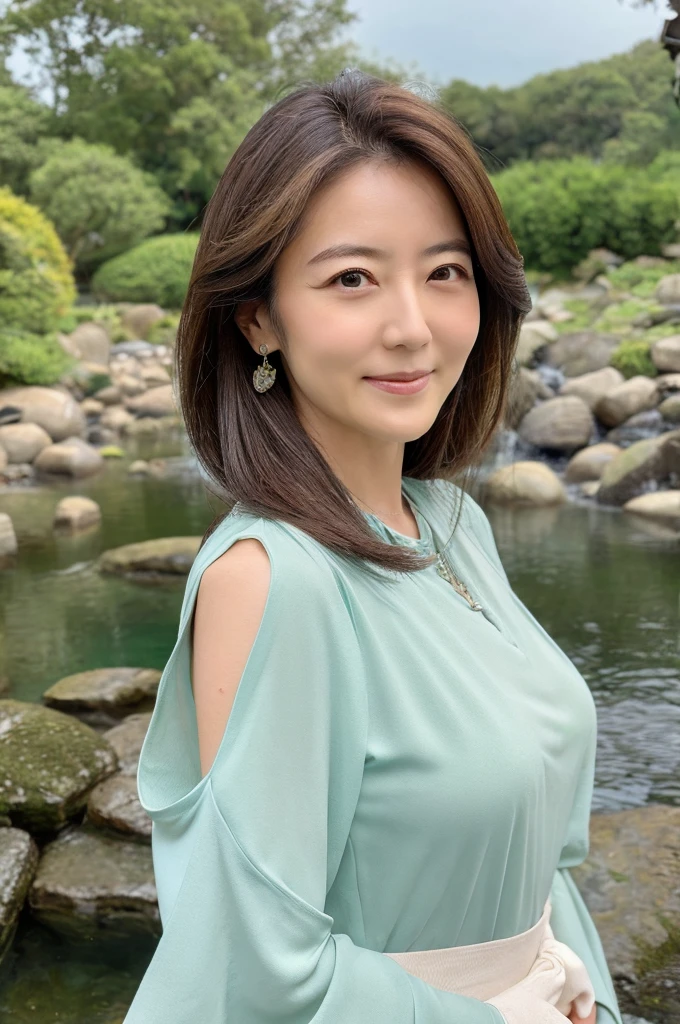 ((Highest quality)), ((masterpiece)), (detailed),Perfect Face,Japanese,landscape,Mature Woman,Upper Body
