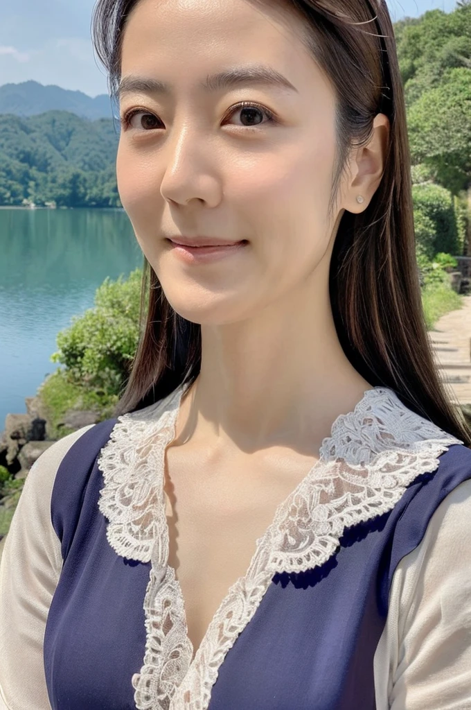 ((Highest quality)), ((masterpiece)), (detailed),Perfect Face,Japanese,Landscape Mature Woman,Upper Body