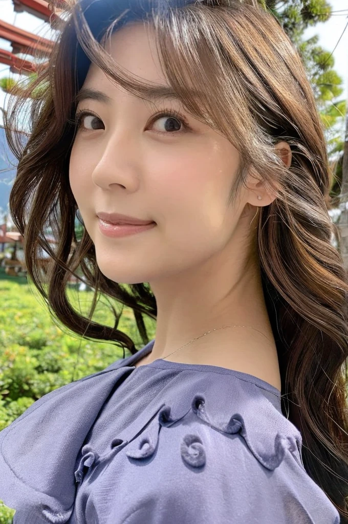 ((Highest quality)), ((masterpiece)), (detailed),Perfect Face,Japanese,Landscape Mature Woman,Upper Body
