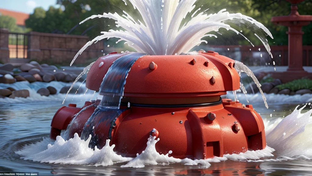 a hyper detailed photorealistic extreme close-up of a fire hydrant on a hot day, water gushing from the fire hydrant, water forms is a body of male, his fluid form twirling gracefully