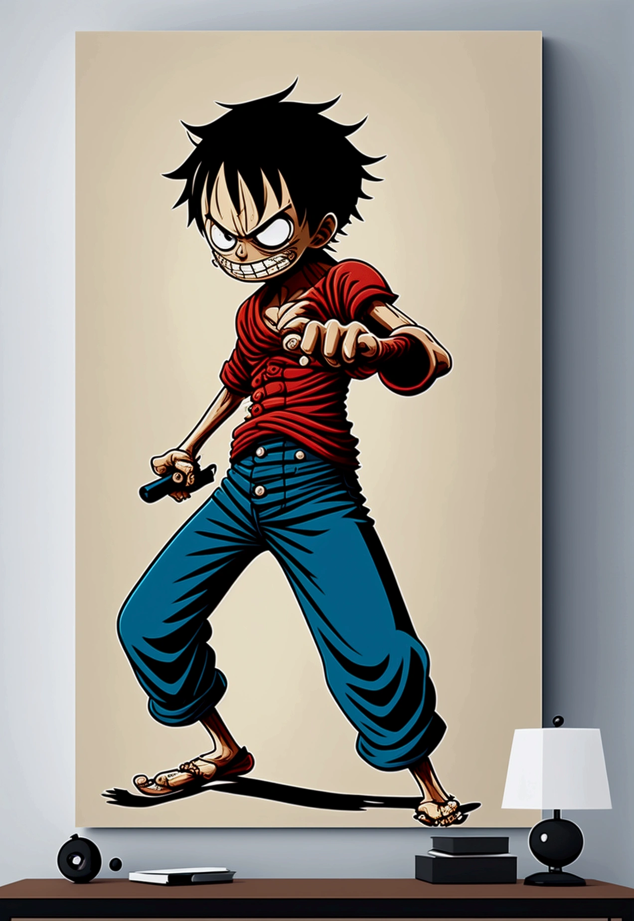 Design a gripping  featuring Luffy from "One Piece" in a fit of rage. 
, simple background, tshirt design 
