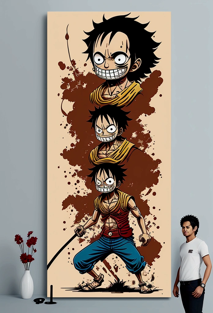 Design a gripping featuring Luffy from "One Piece" in a fit of rage.
, simple background, tshirt design