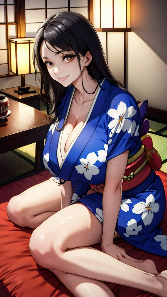 Highest quality、Highest quality、masterpiece、High-end、
,
(kimono:1.28),Heart-shaped pupils、
smile,Mouth closed,
Lady,Mature Woman, Cowboy Shot,
(Dark Room:1.5, Love hotel beds in Japan:1.5, Detailed Background:1.18),
High resolution,Official Art,original,masterpiece,Highest quality, reality、
(Huge breasts),
(Oily skin),((vapor,Sweat))
Lying on the futon in a sexy pose、Lie down with your legs apart