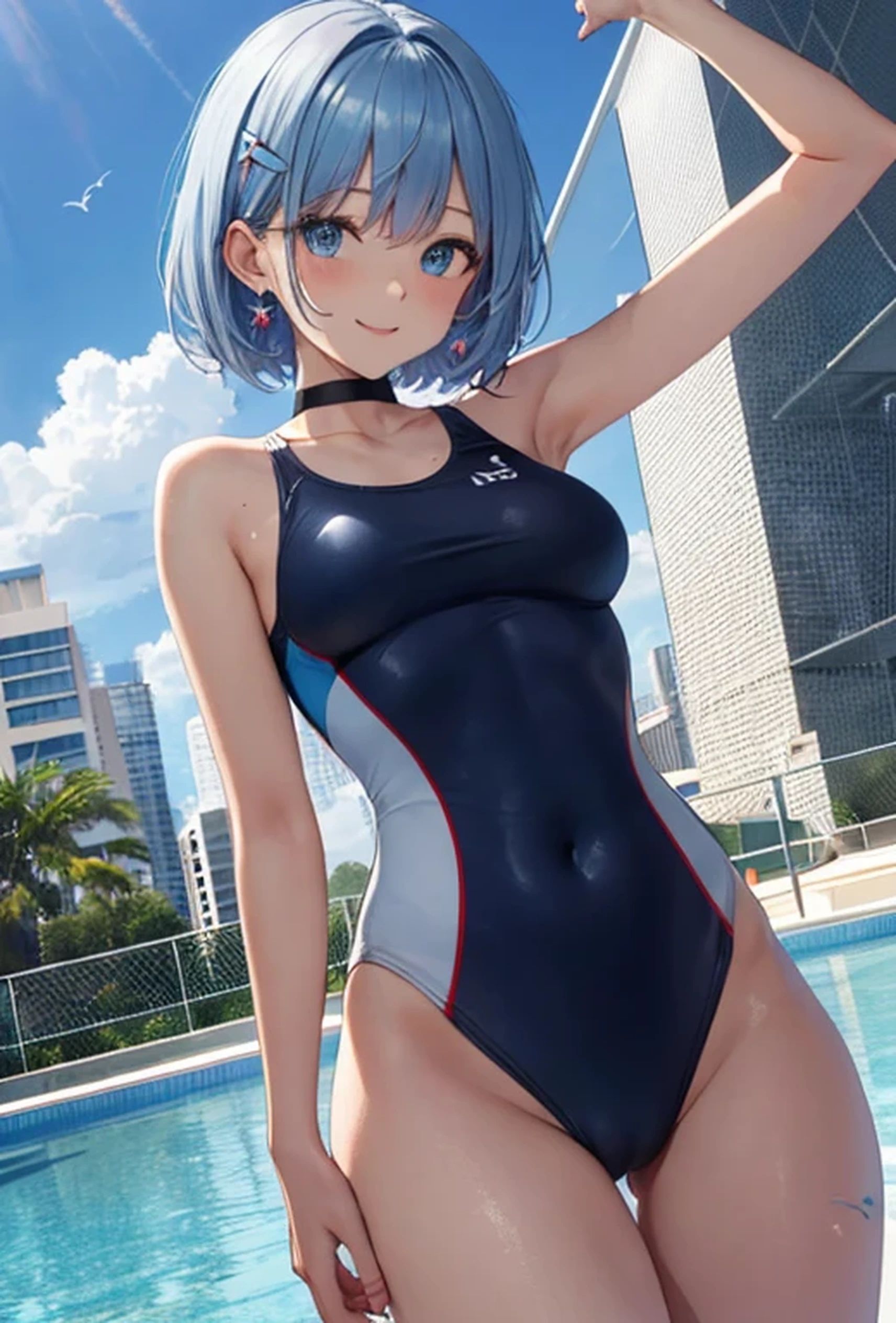 (Super detailed、Ultra-high resolution、8K masterpiece、Vibrant colors)、((Flat Color))、((Floating water))、summer、Poolside、
話かけるBig Breastsの1女、((body paint、Pop tattoo on thigh))、Big Breasts、Spread your legs、Random hentai poses、Angle seen from behind、
(Extremely small competitive swimsuit、choker)、cameltoe、Beautiful hip line、
(short hair、Vermilion blue silver hair、hair ornaments)、Beautiful blue eyes、Beautiful red lip、(fun、smile)
TWICE's Tzuyu' on pause、