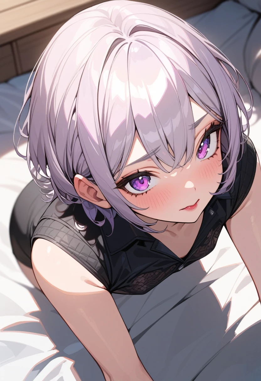masterpiece, best quality, extremely detailed, ultra detailed, flat anime, 2D,
1girl, (young adult:1.2), confident, sexy pose, lipstick, Sexy expression, idle face, (circle eyes:1.2), very short hair
