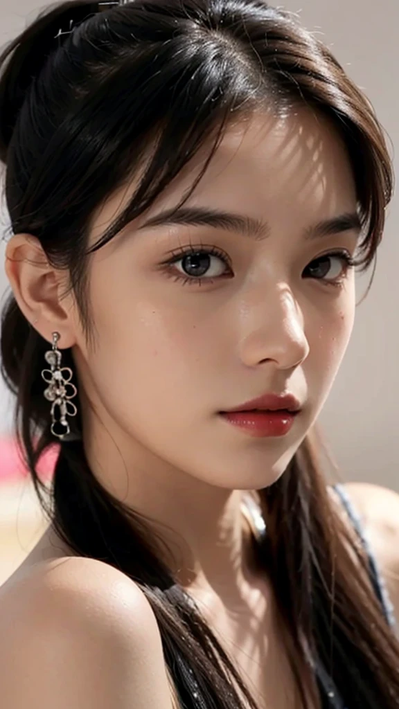 Lipstick in hand,Cosmetics commercial style,Commercial filming studio,close up face,fully body photo,masutepiece, The highest image quality, High quality, the background is clear,Beautiful woman, Japanese, Detailed, Ultra-detailed, finely detail, hight resolution, 8K Wallpaper, Perfect dynamic composition, Beautiful detailed eyes ,Detailed eyes, Detailed skin, Beautiful skin, 超hight resolution, (reality: 1.4),Very beautiful woman, Slightly younger face, Beautiful skin, slender, (Ultra photo realsisim), (hight resolution), (8K), (Very detailed) (beautifully detailed eyes), (super detailed), (Detailed face), view the viewer, Fine details, Detailed face, Staring straight ahead, Staring straight ahead, photos realistic, Bright lighting, Professional Lighting, Black hair,poneyTail,a baby face,sixteen years old,Hairstyle: ponytail,Long ponytail hairstyle,slight smile,
