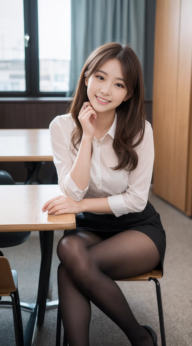 (Happy expression:1.26)、RAW Photos、(((The ultimate beauty full-body photography)))、((Glowing Skin))、1 girl、Beautiful 28 year old girl from Prague、Bright expression、((Brown Hair))、Girl in a shirt、skirt、(pantyhose)、(Upskirt)、Contrapuntal Shot、((Very detailedな))、(Perfectly detailed face)、(Beautiful Hands)、Photorealistic images、最high quality、Very detailedな、Film Light、Intricate details、High resolution、Very detailed))、Detailed Background、8 time、Digital single-lens reflex camera、Soft Light、high quality、Film Grain、Fujifilm XT3 、Shallow depth of field、natural Soft Light、Kamimei、The background is the office　lunch　オフィスでlunch　lunch　大勢でlunch