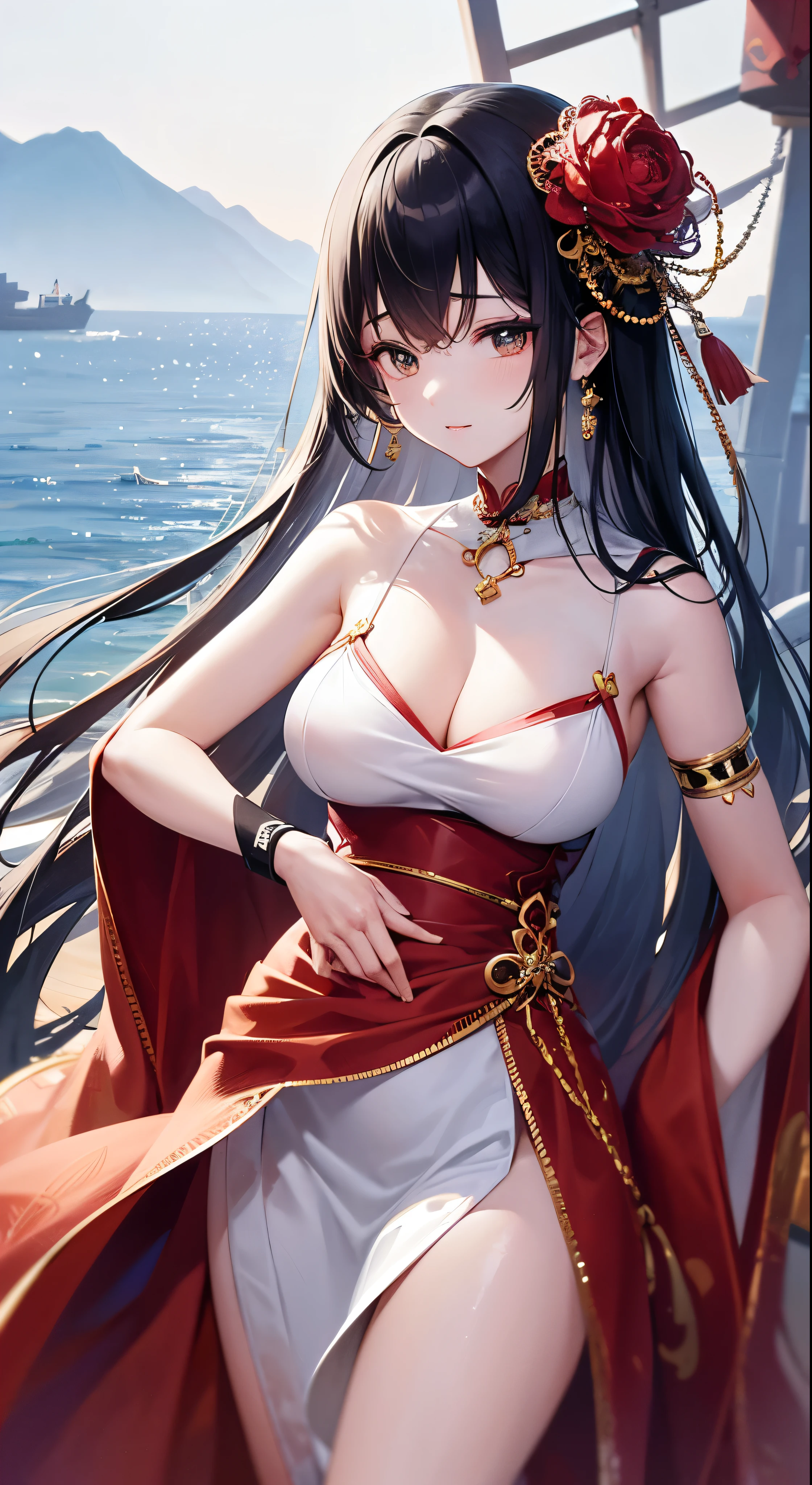 with high definition imageasterpiece、high quality、Beautiful graphics、High detail、Art Station、Sharp Focus、Inspiring 8k wallpapers、The contrast between the Akashi Kaikyo Bridge and the sea。Spectacular and mysterious，How many ships are there in the sea?