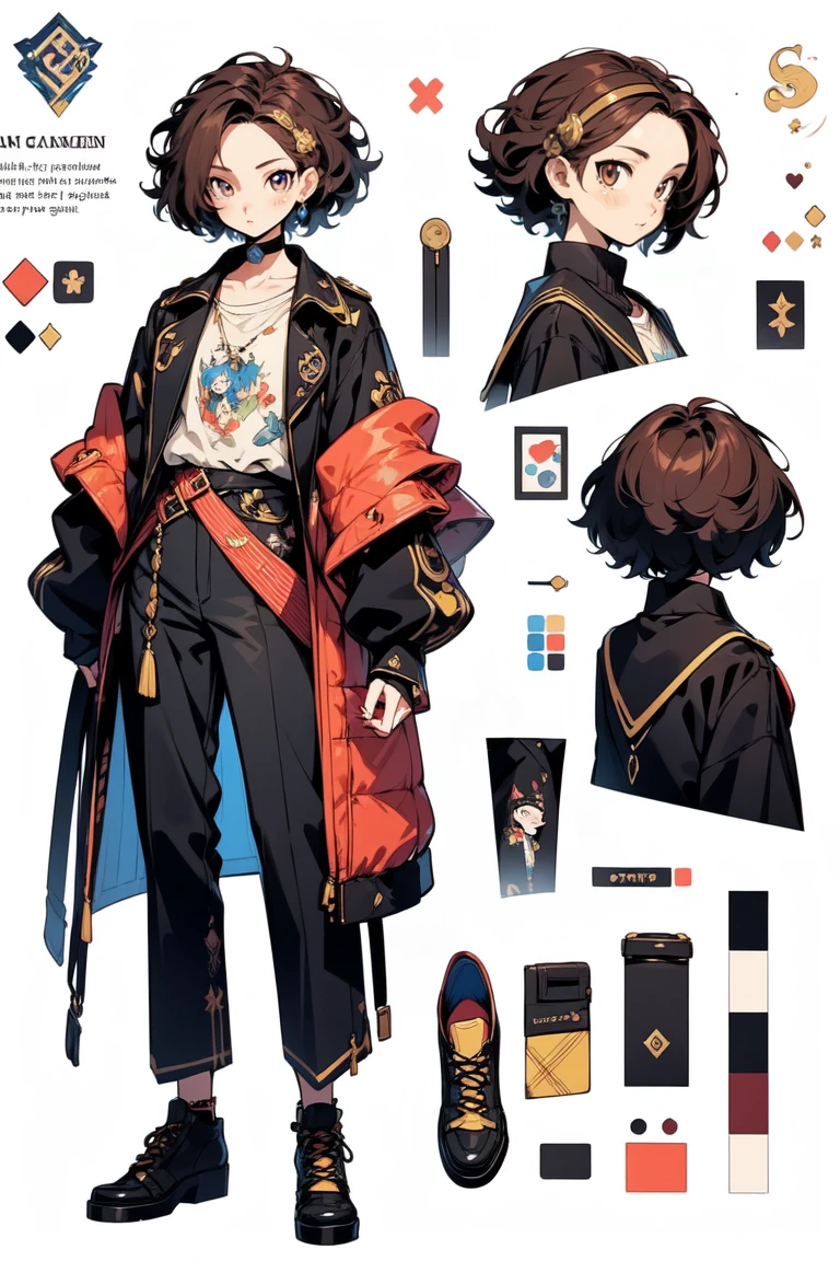 Video game character design, Drawing with Line Drawing, Multiple points of view, best quality,masterpiece,highres, yuan-ti, cute young male, collage ((character concept art)), Video game character design, Detailed teenage boy with pale skin, messy short blond hair, asian, flannel, oversizeshirts, layered clothes, button-up, graphic tee, longsleeved, accessories, turtleneck, vintage, illustartion,Realistic,Harmonious colours,natural lighting,urban, grunge, dark academia, multiple views, Multiple images of the same character in one outfit, messy fashion
