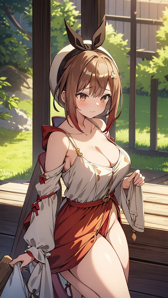 masterpiece,hentai, Naked Girls,favorite,Bounce and shake wildly,, 32K,Super detailed,Ultra-detailed,Vibrant breasts, Ryza outfit, loungewear, {{A biological weapon that preyed on the sleeping Ryza and transformed into her appearance, Big bouncing}}, Overall view, Town, NSFW