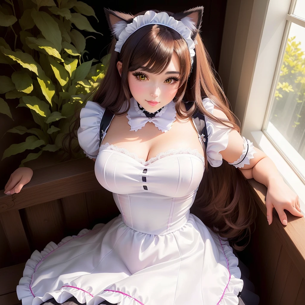 a close up of a woman in a maid outfit posing for a picture, gorgeous maid, anime girl in a maid costume, a sexy maid in a magical forest, anime cat girl in a maid costume, maid outfit, cosplay chica anime, maid dress, cat boy cosplay! maid! dress, anime barbie in white stockings, maid, sweet ultra-realistic bunny