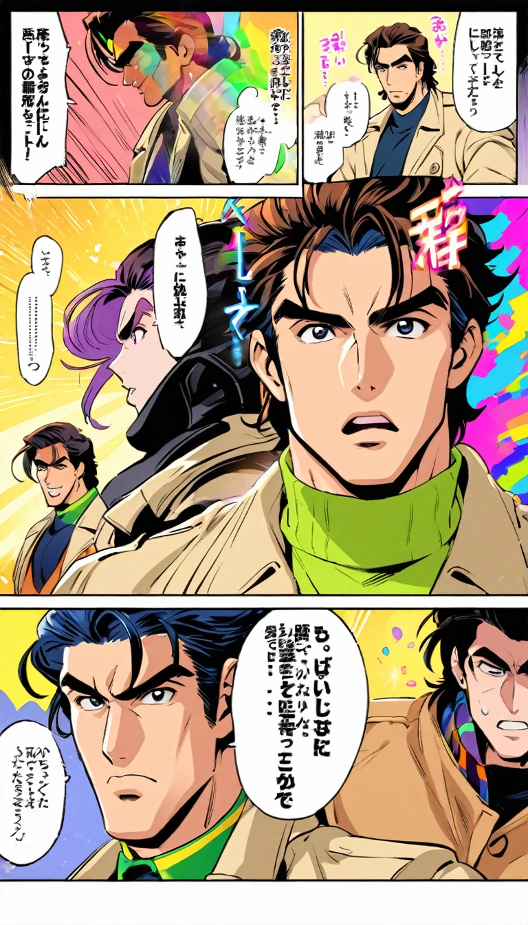 Comic city hunter style,30 year old handsome man,Beige long trench coat,colorful,Japanese cartoonist Tsukasa Hojo's style,depth of field,White background,OC renderer,Movie lighting,Super fine,Super detailed,complex,cinematic perspective,CG art,