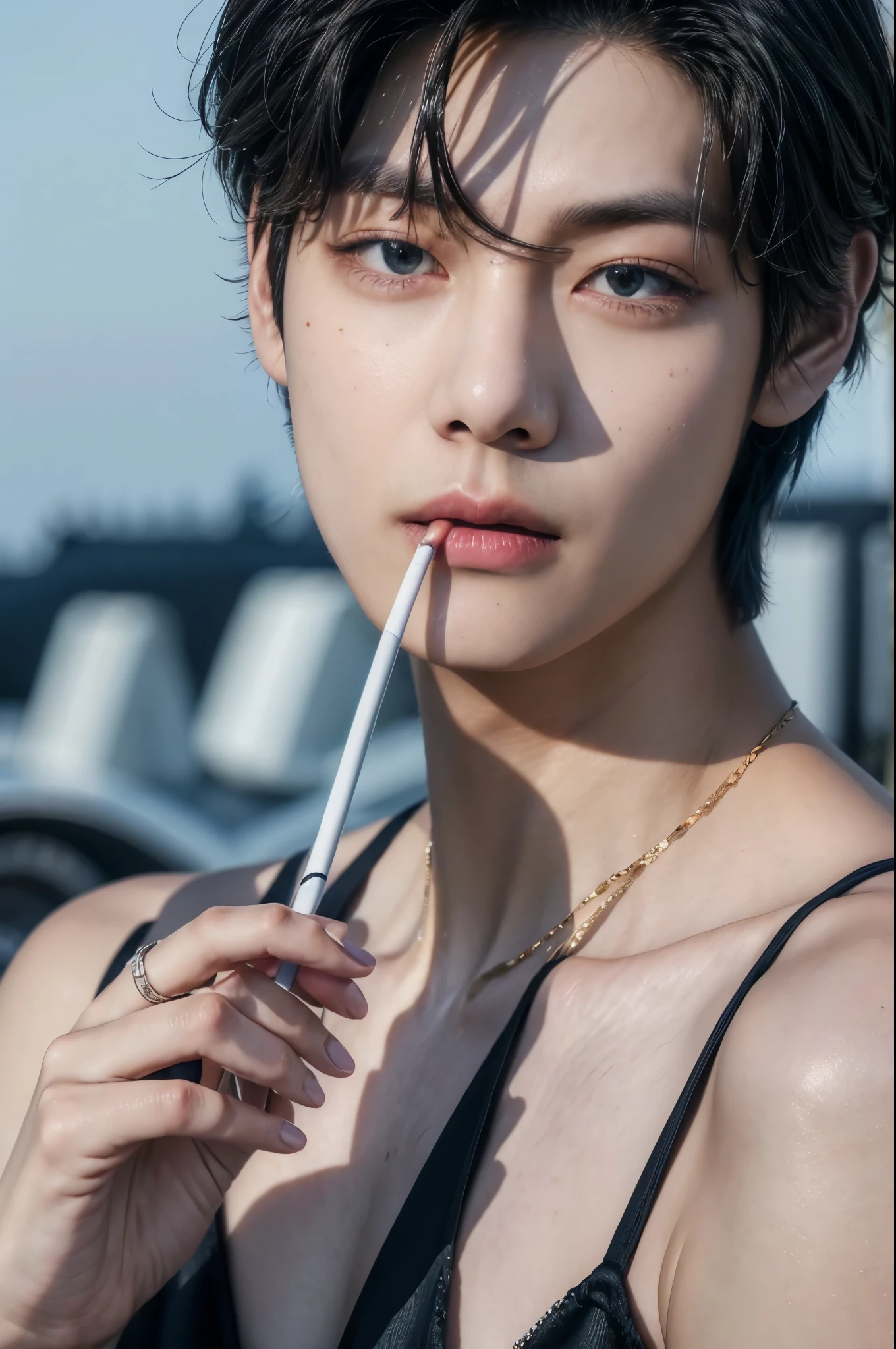 Taehyung from BTS holding a cigarette