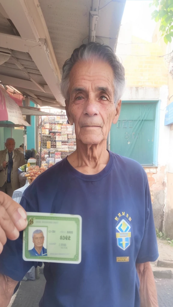 there is a man holding a fake ID card in his hand, by Samuel Silva, he is about 70 years old, he is about 80 years old, by Ramon Silva, he is about 60 years old, he is about 60 years old, by Emerson Silva, by Luís Miranda, by Ceferí Olive