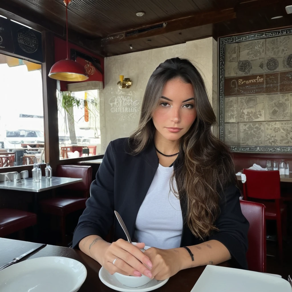 brunette au restaurant